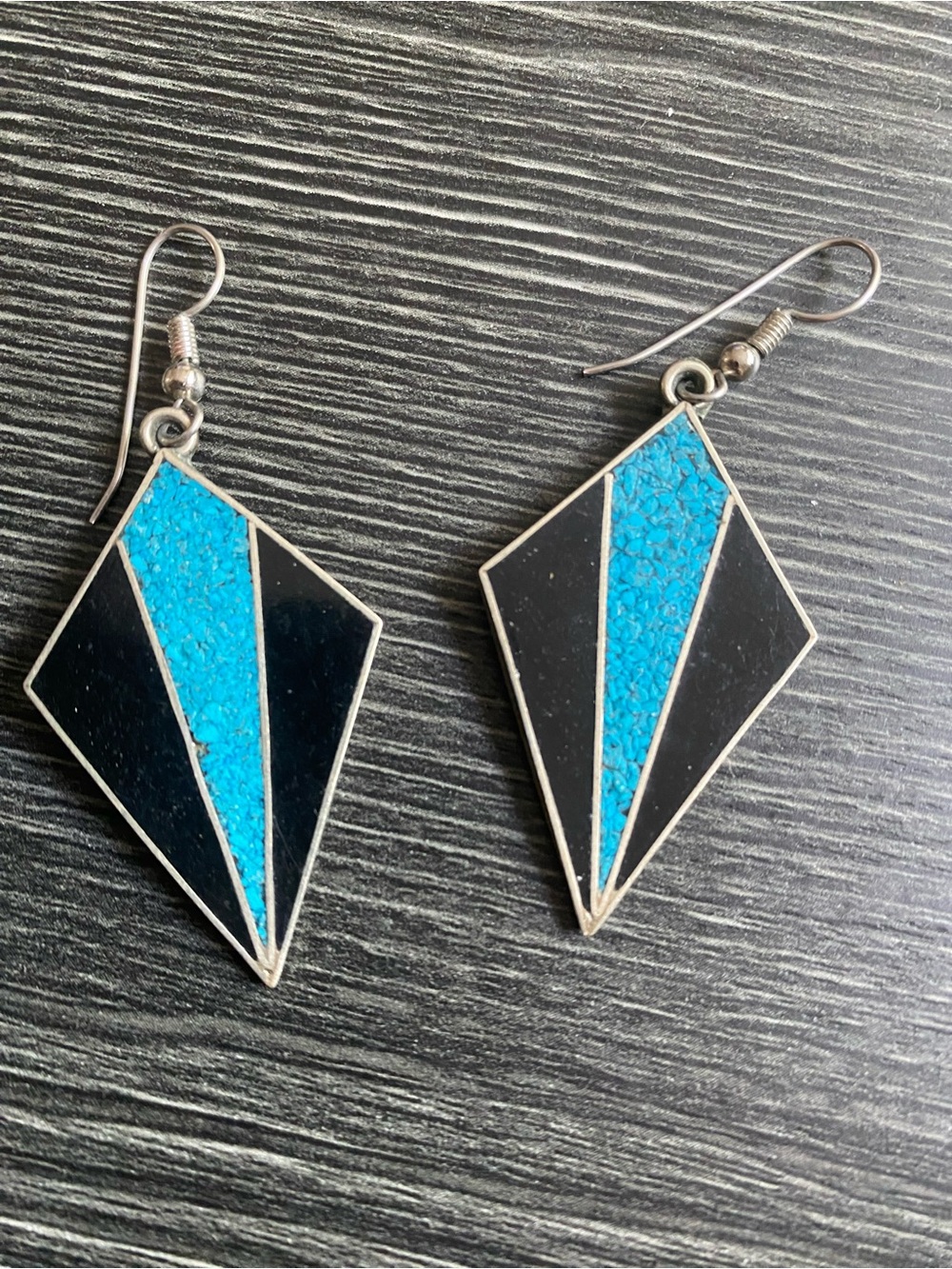 Turquoise and Black Geometric Inlay Drop Earrings - Women Jewelry